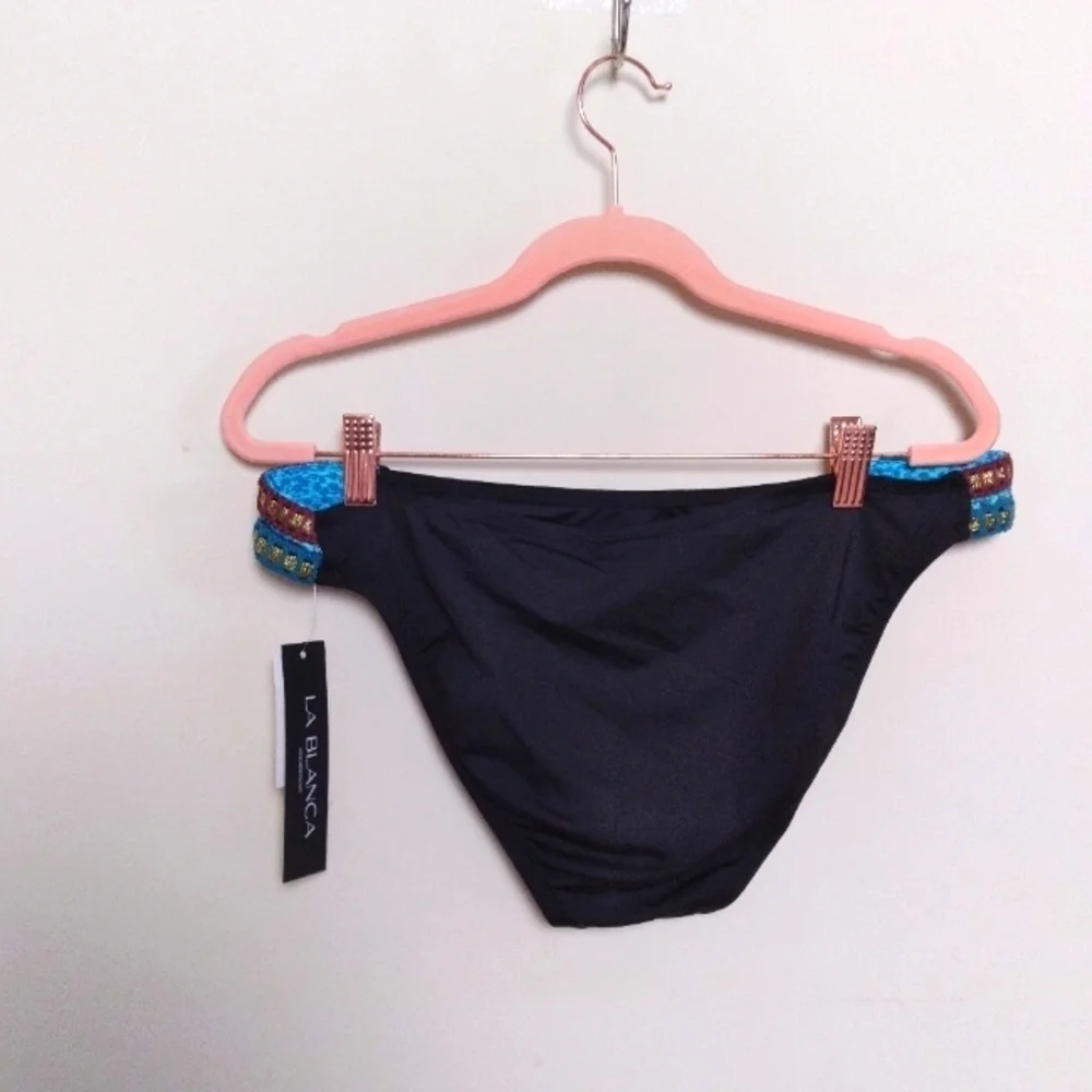 La Blanca Black Metallic Running Stitch Bikini Bottom Size 12 New with Tags